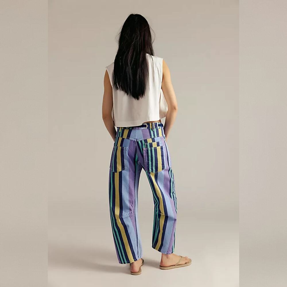 We The Free People Moxie Printed Low-Slung Barrel Jeans - Periwinkle - 31 - Picture 3 of 11